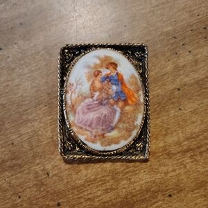 Vintage Style Brooch with Romantic Scene